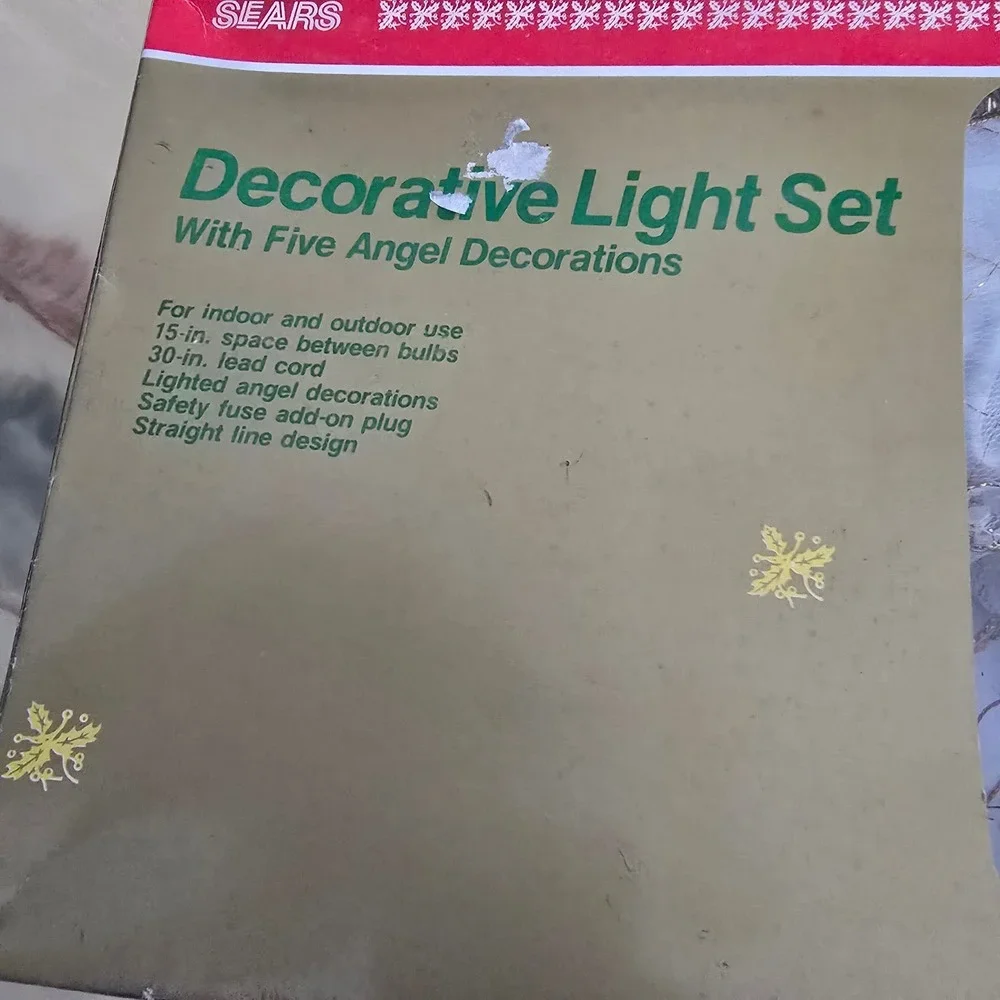 Vintage Sears Decorative Light Set 5 Lighted Angels White Gold Christmas 94116